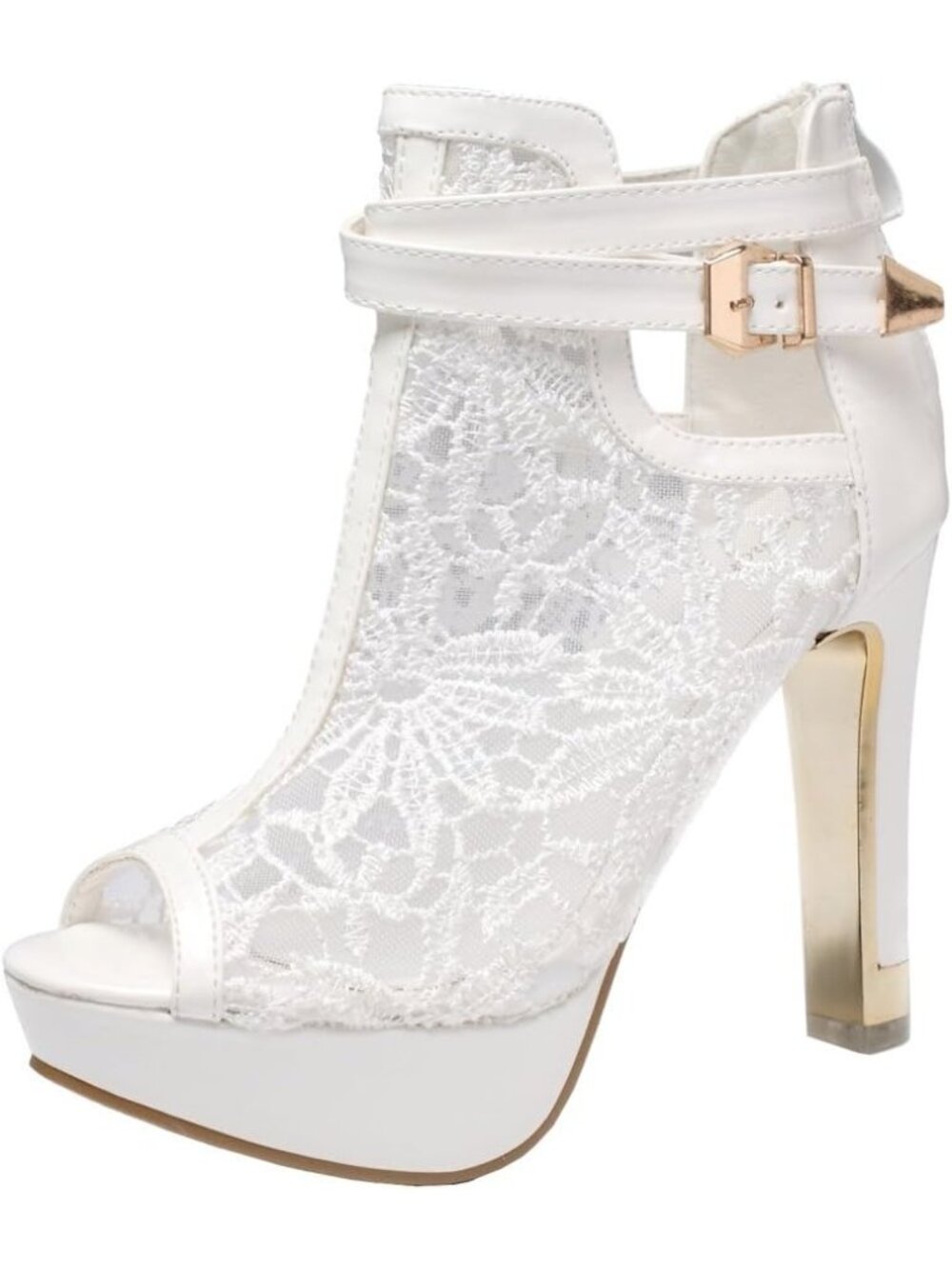 Women's White Rubber Pretty Lace Flowers Open Toes High Heels Ankle Boots